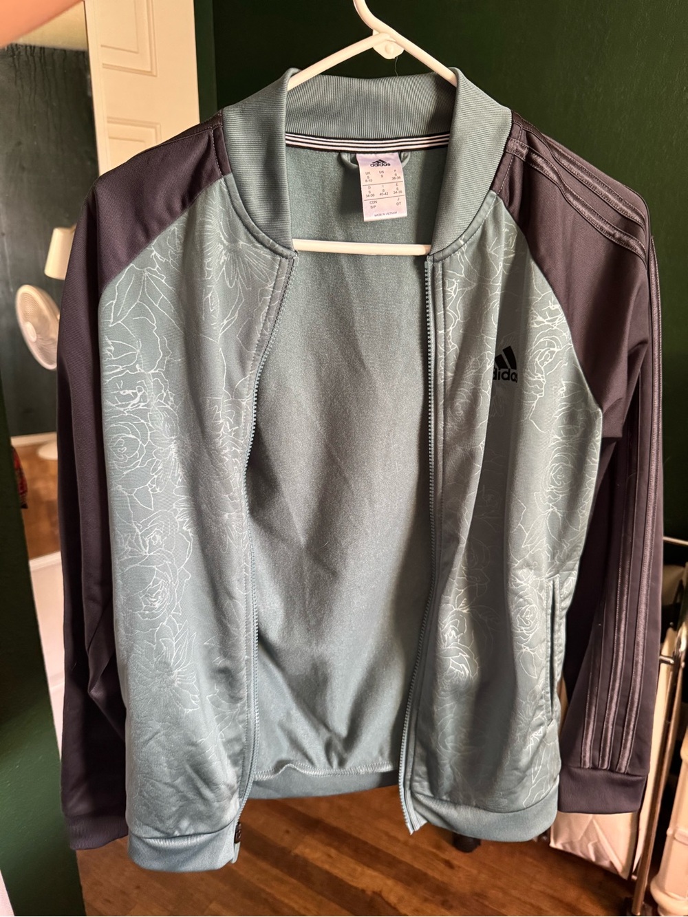 adidas Women's Mint Green and Charcoal Varsity Jacket